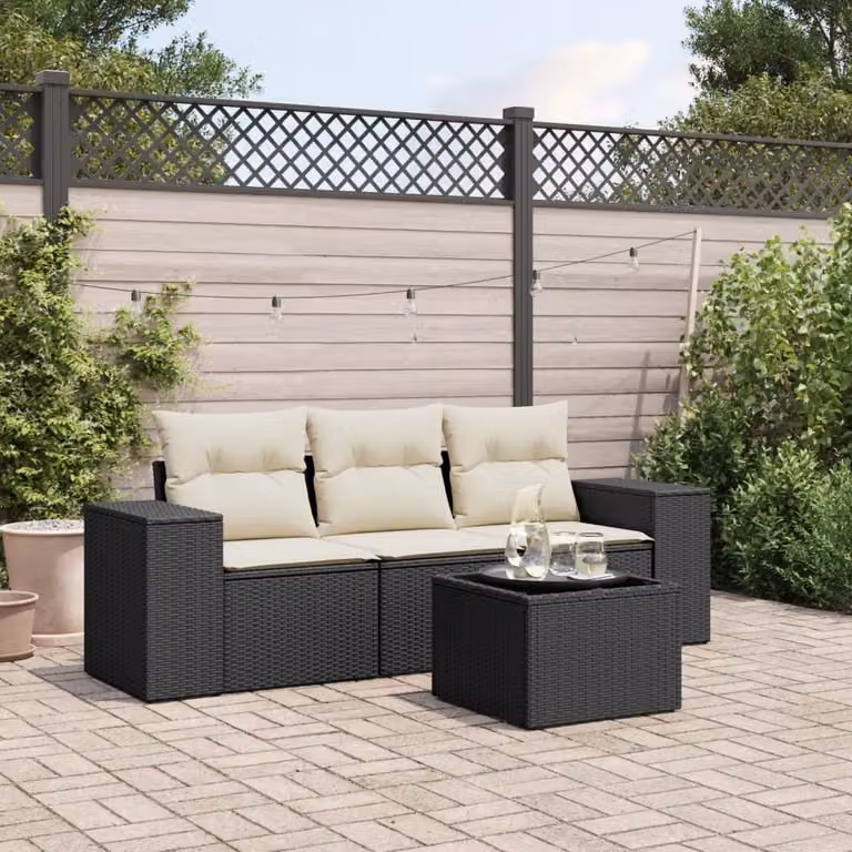 Maison Exclusive - Set Divani da Giardino 4 pz con Cuscini Nero in Polyrattan