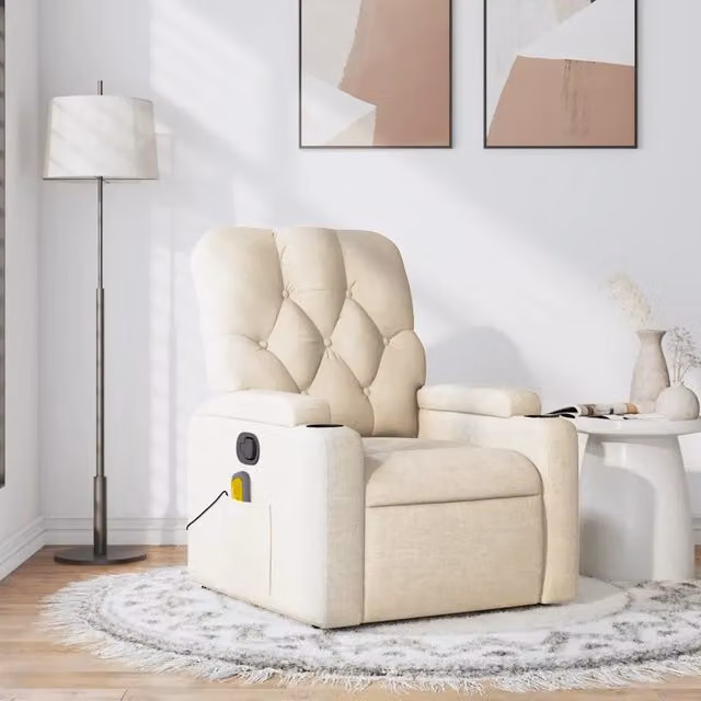 Poltrona Reclinabile Relax vidaXL in Tessuto Beige con Braccioli e Struttura in Metallo e Legno