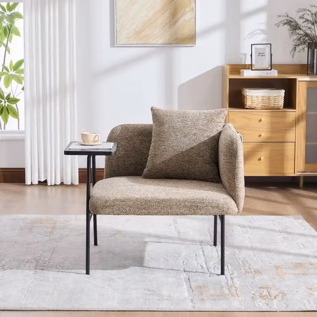 Poltrona Relax con Poggiapiedi e Tavolino MINIMAL in Tessuto Grigio con Struttura in Metallo