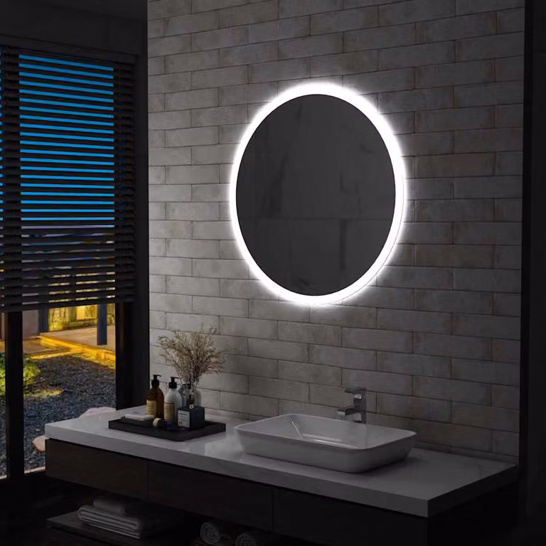 Specchio da bagno rotondo con LED vidaXL, moderno, disponibile in nero o argento, diametro: 80 cm
