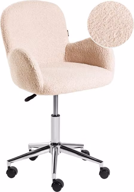 Sedia da ufficio girevole BELIANI in tessuto bouclé beige con braccioli e ruote, stile moderno, L: 60 cm, P: 60 cm, H: 91 cm