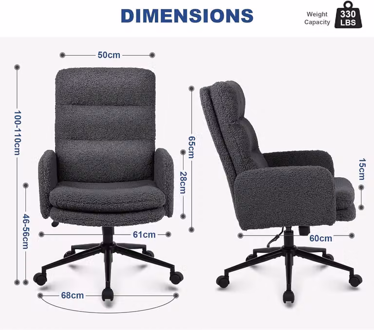 Sedia da ufficio - Sedia per computer - Sedia da scrivania - Sedia da gaming - Poltrona - Rivestimento in cashmere - Altezza regolabile