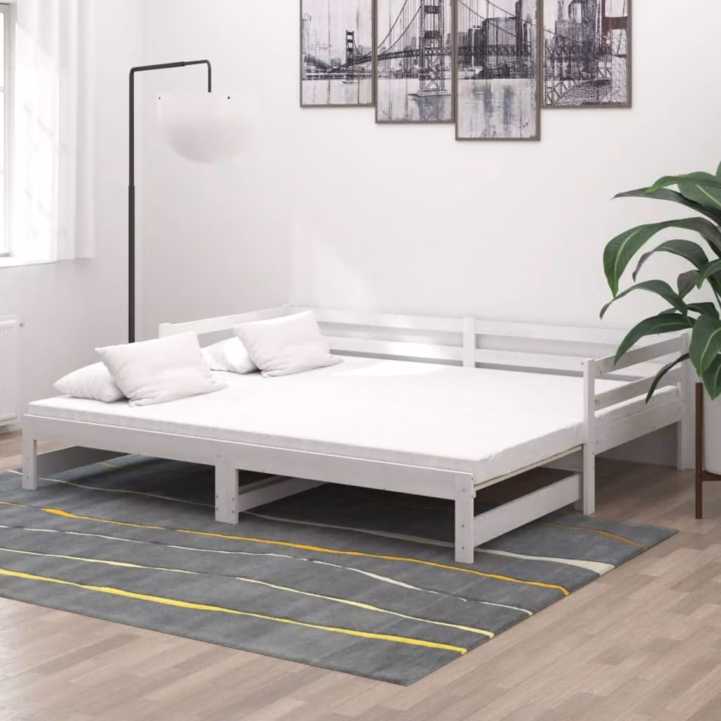 The Living Store Daybed allungabile in pino massiccio bianco 2x(90x200) cm