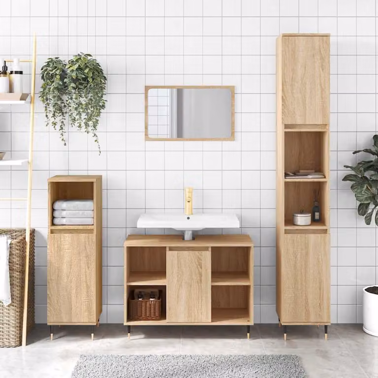 Mobile da bagno vidaXL in legno Rovere Sonoma marrone L: 80 cm, P: 33 cm, H: 60 cm