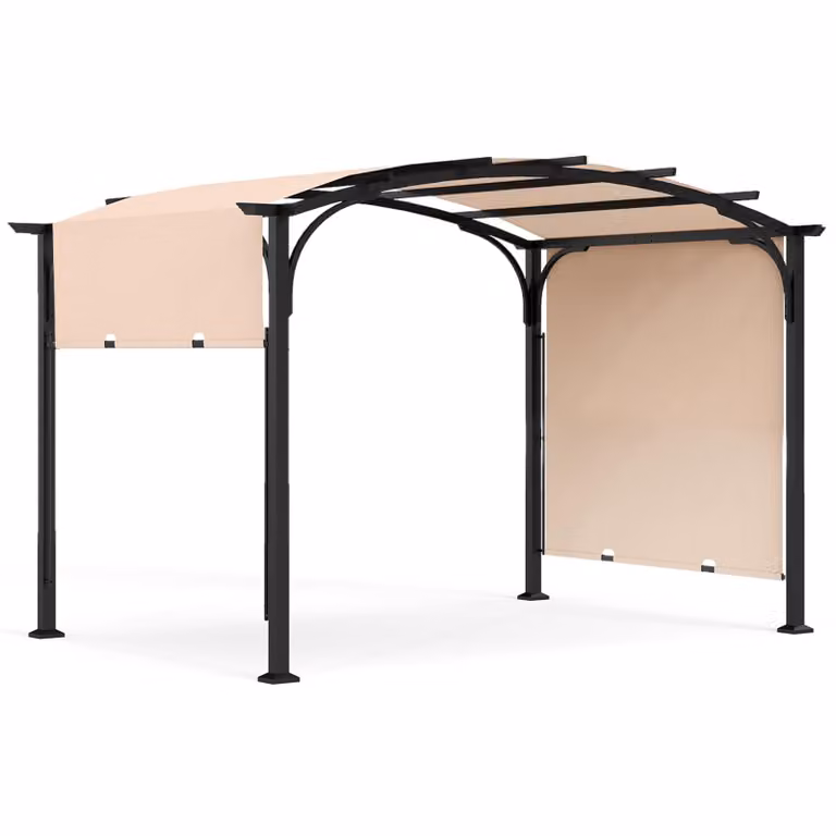 Pergola COSTWAY, gazebo 3 x 2,4 m con tetto scorrevole regolabile, gazebo da giardino con protezione solare, struttura in acciaio, tetto per terrazza, copertura per terrazza