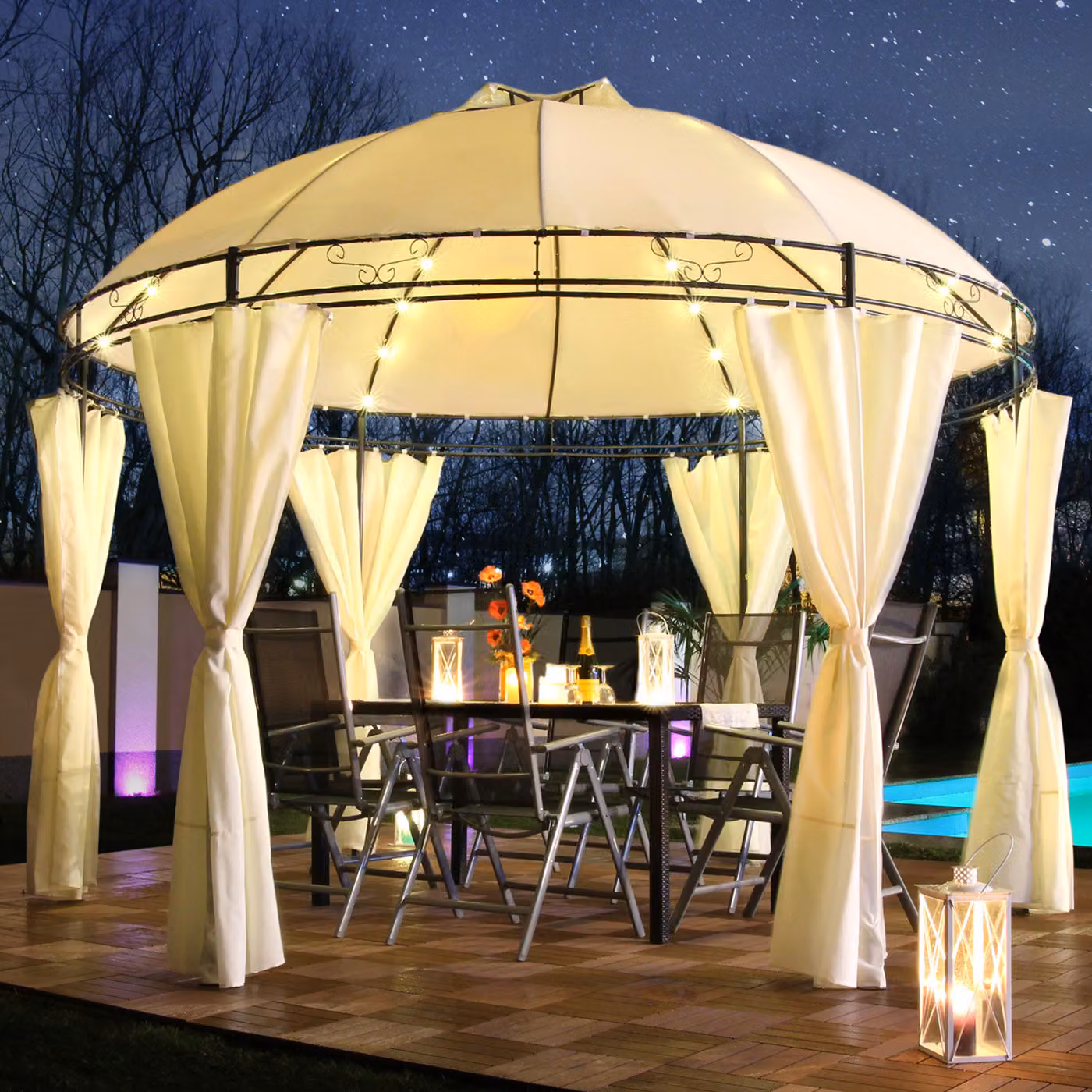 LED - Padiglione Ø 350cm Padiglione da giardino Lavo Padiglione solare rotondo Tenda da giardino Padiglione di design - marrone