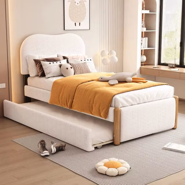Letto REDOM con letto estraibile e cassetti, rivestimento in tessuto Plush, bianco, L/P: 90 x 200 cm