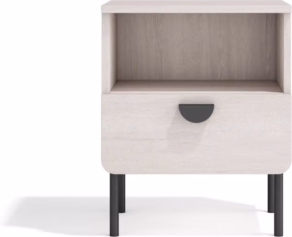 Comodino Herdasa con 1 cassetto in stile industrial, colore bianco e nero, L: 54 cm, P: 40 cm, H: 34 cm