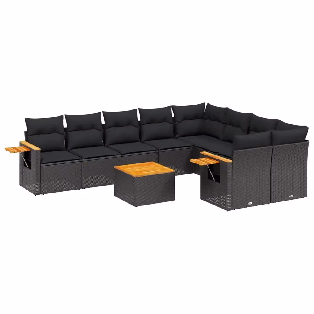 Set di Divani da Giardino vidaXL 10 Pezzi in Polyrattan Nero con Cuscini e Tavolino da Esterno – 2