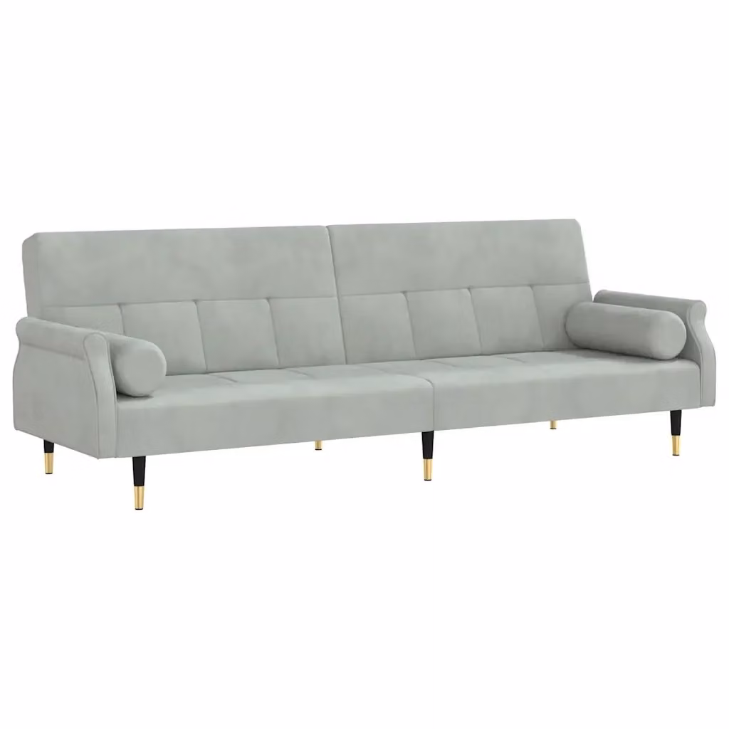 Divano Letto Click-Clack vidaXL in Velluto Grigio con Cuscini e Poggiatesta Regolabile – 2