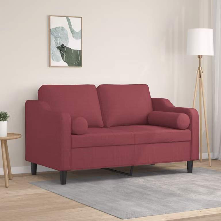 vidaXL Divano a 2 Posti Moderno in Tessuto Rosso con Cuscini e Coperture Rimovibili L: 138 cm, P: 80 cm, H: 77 cm