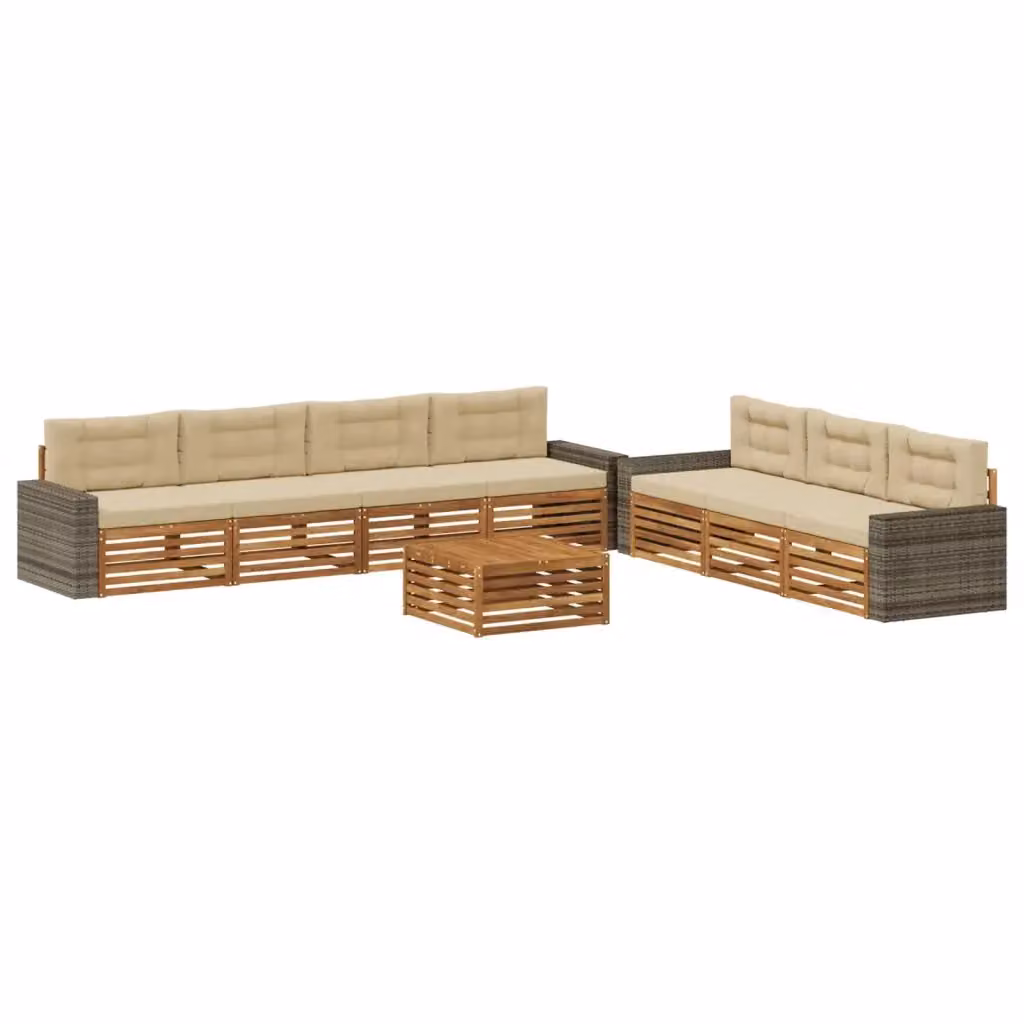 Set di divani da esterno vidaXL in legno di acacia con tavolino e cuscini, colore beige e sabbia – 2