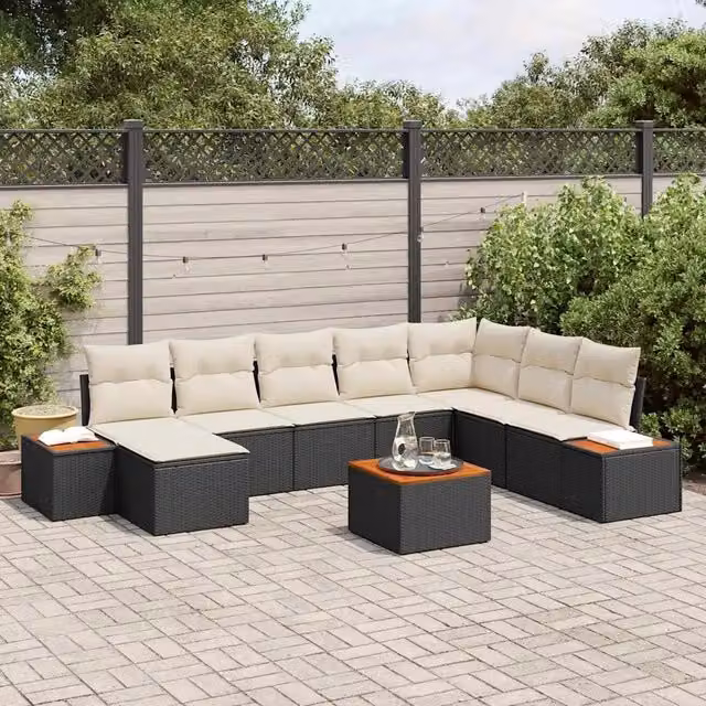Set Divano da Giardino 9 pz Nero Poly Rattan 3348148