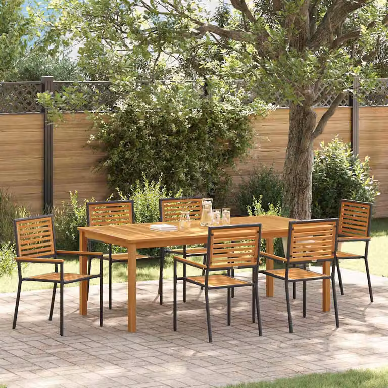 Maison Exclusive - Set da pranzo per esterno, 7 pezzi, legno massello di acacia nero