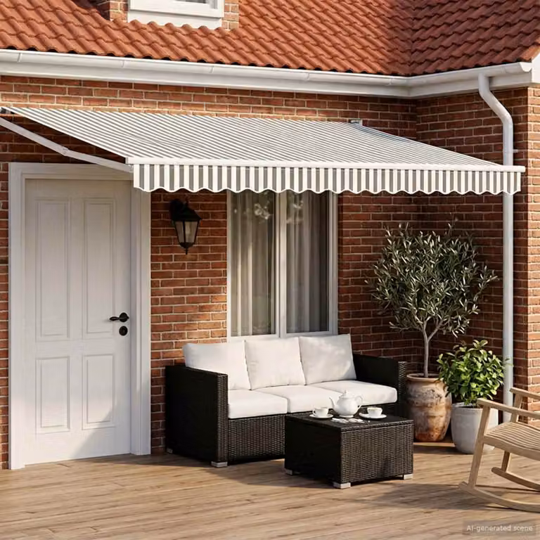 vidaXL Tenda retrattile manuale con LED in poliestere, colore antracite e bianco, L 4,5 m x P 3 m