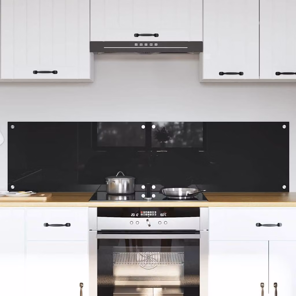 Set di 2 schienali da cucina vidaXL in vetro temperato nero, L: 80 cm, P: 40 cm