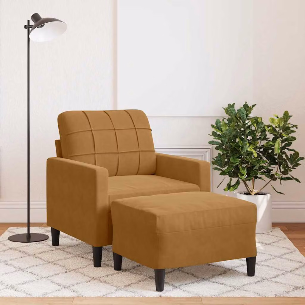 vidaXL Poltrona Relax con Poggiapiedi in Velluto Marrone e Struttura in Metallo – 1