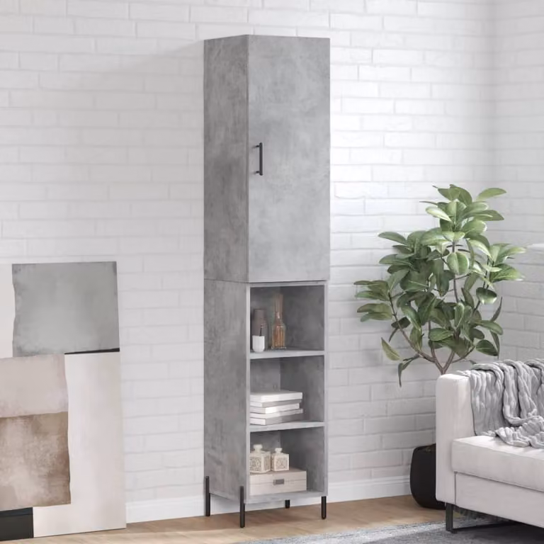 Credenza moderna vidaXL in legno e metallo, colore grigio cemento, L/P/H: 34,5 x 34 x 180 cm