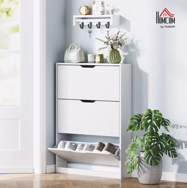 Scarpiera bianca 80 x 17 x 108 cm – 3 ante a ribalta, 9-12 paia