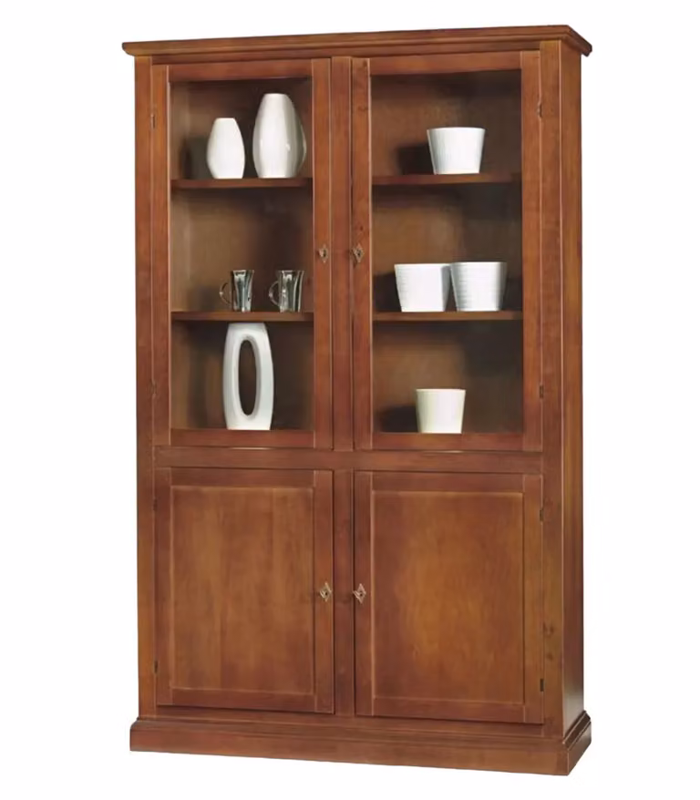 Vetrina 4 ante in legno stile arte povera color noce Mobili 2G L 120 cm, P 41 cm, H 187 cm