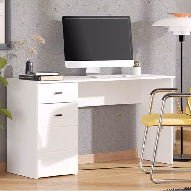 Scrivania moderna DMORA in MDF laminato bianco opaco L 140 cm x P 50 cm x H 77 cm – 1