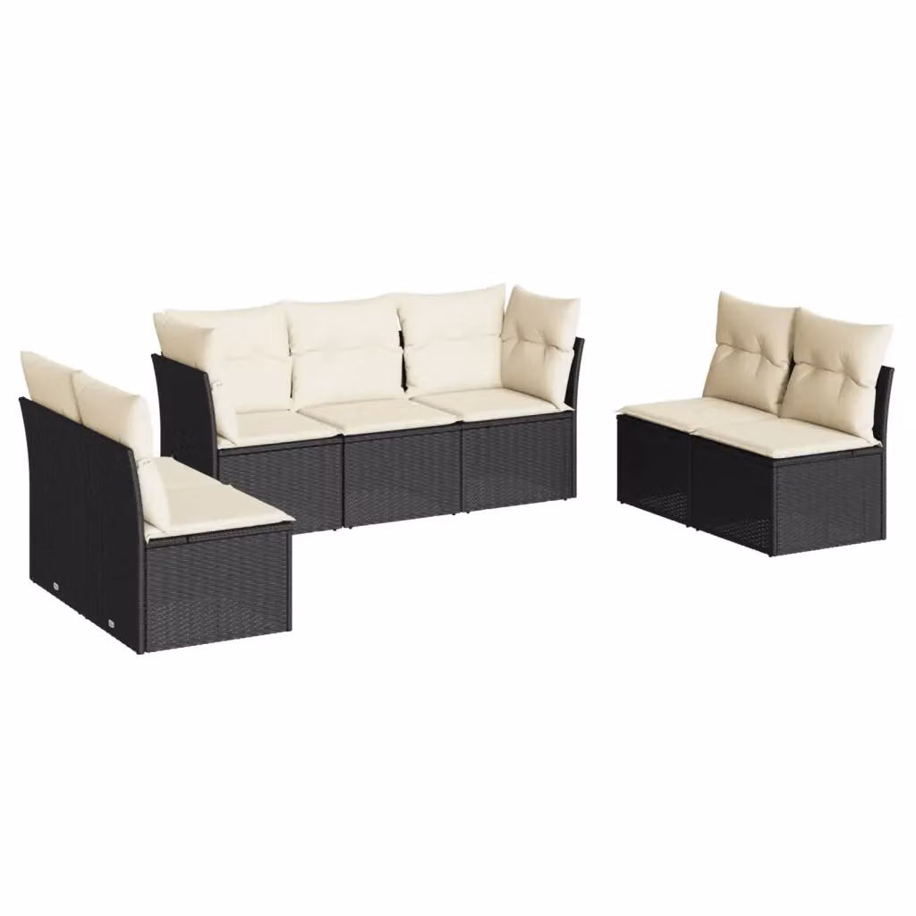 Set Divani da Giardino a L vidaXL in Polyrattan Nero con 7 Cuscini e Coperture Rimovibili – 2