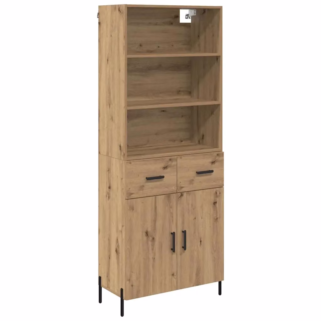 Credenza moderna vidaXL in rovere e metallo, colore marrone, L: 69,5 cm, P: 32,5 cm, H: 180 cm – 2