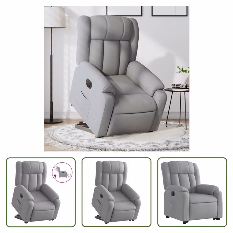 The Living Store Poltrona relax con supporto elettrico in tessuto grigio chiaro