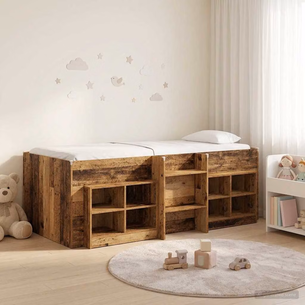 vidaXL Struttura Letto Loft Singolo con Mobile 3 pz in Legno Antico Marrone, H: 193.0 cm, L: 90 cm, P: 190 cm