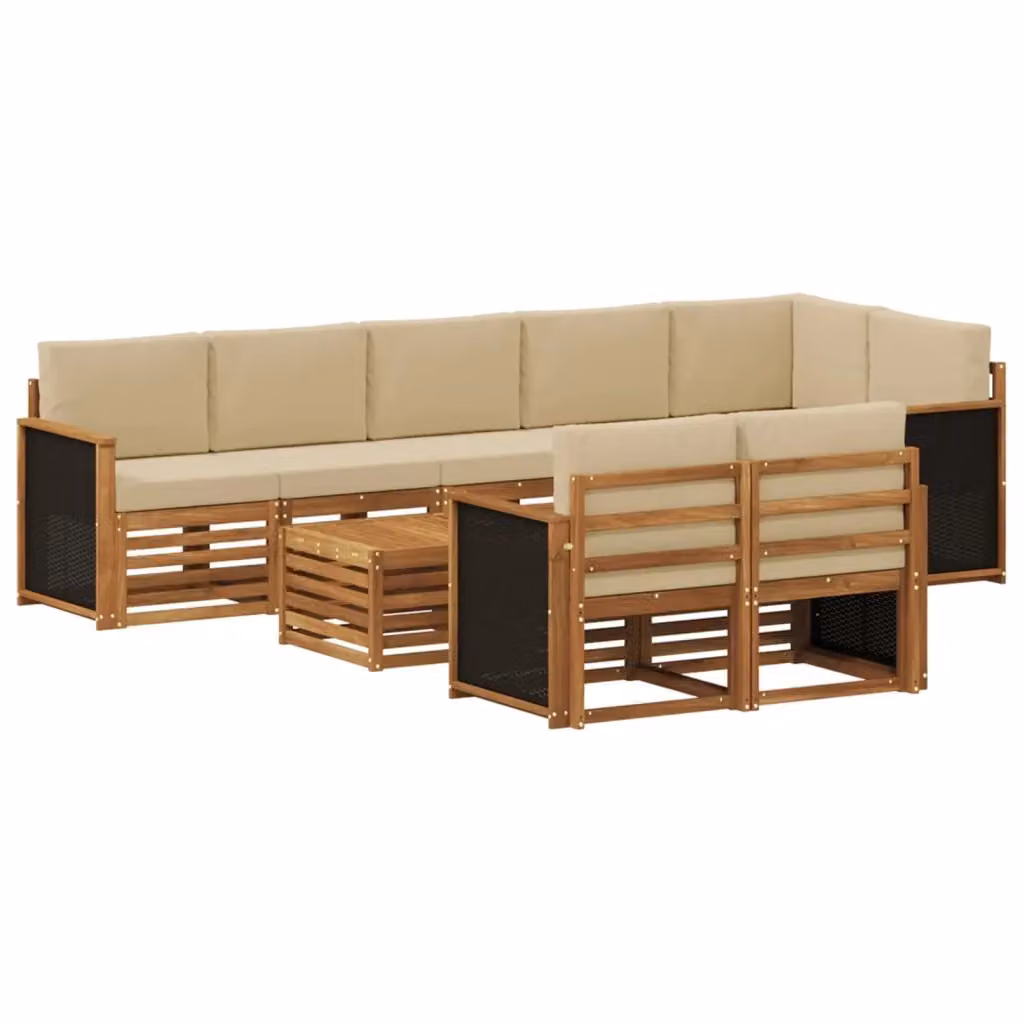 Set di divani da esterno vidaXL in legno di acacia con cuscini beige e marrone, 8 pezzi – 2