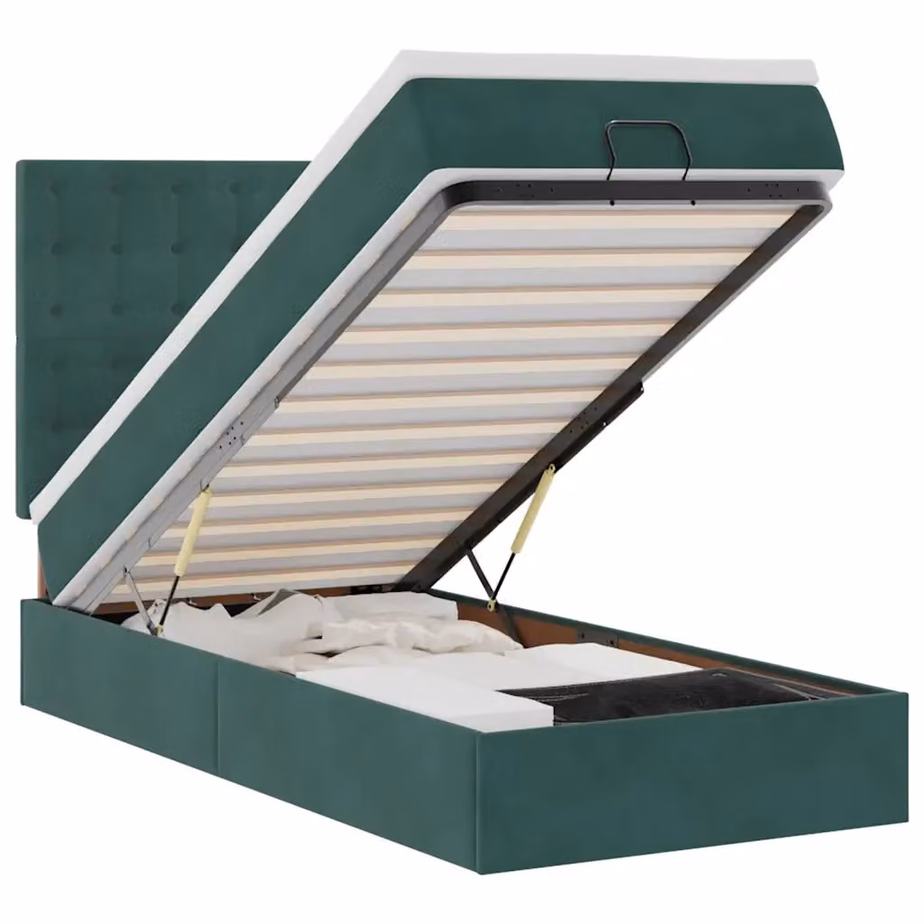 Letto con contenitore a sollevamento vidaXL in velluto verde e bianco L: 200 cm, P: 80 cm, H: 140 cm – 2
