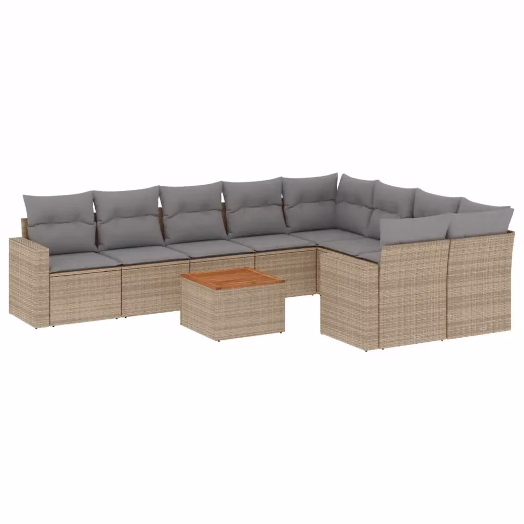 vidaXL Set Divano da Giardino 10 pz in Polyrattan con Cuscini Beige e Grigio – 2