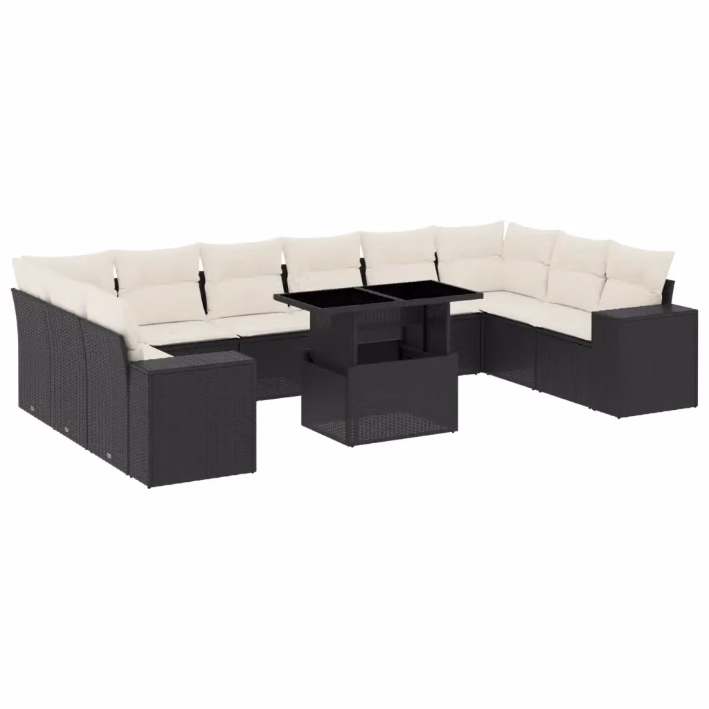 vidaXL Set Divani da Giardino 11 pz in Polyrattan Nero con Cuscini e Tavolino da Esterno – 2