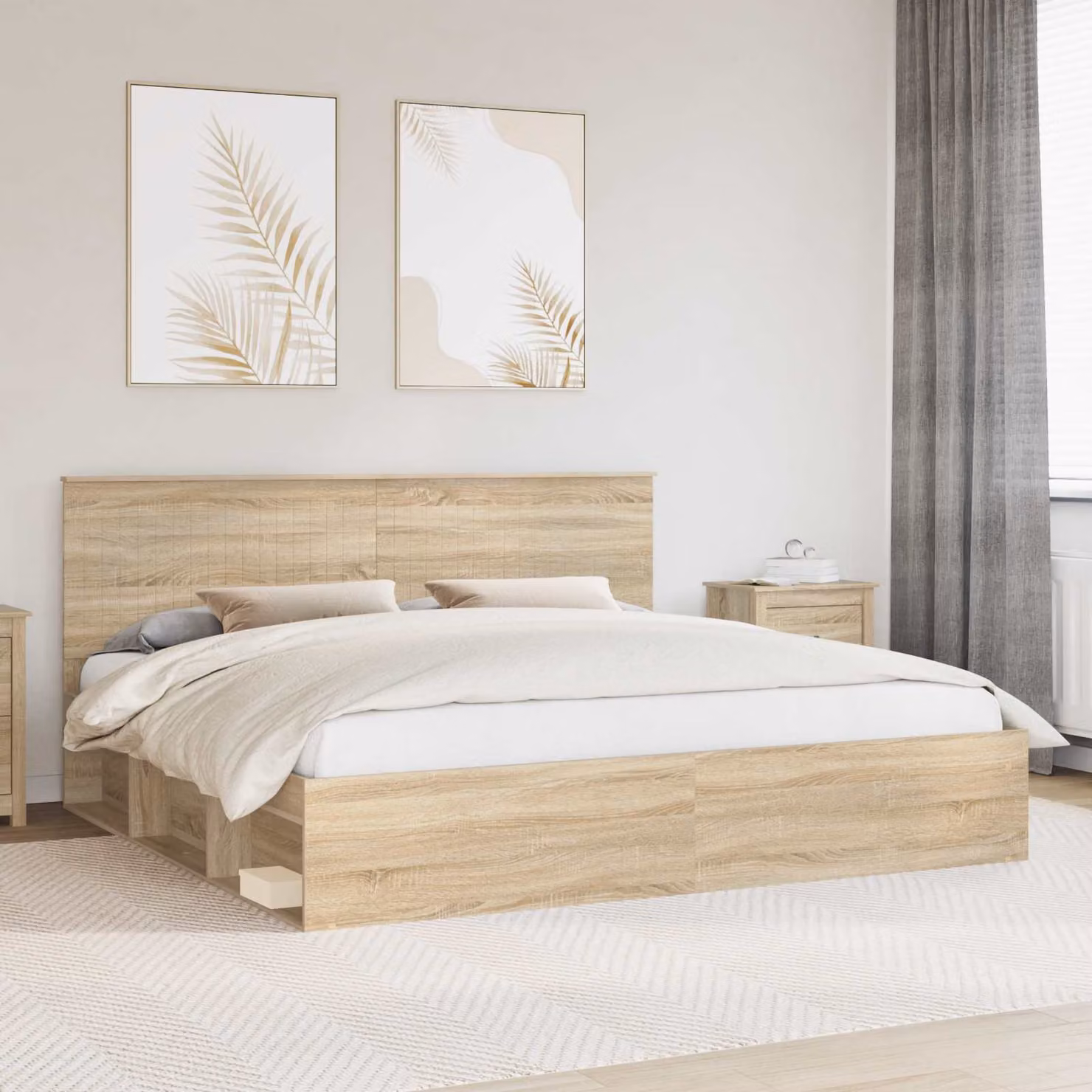 Struttura del letto vidaXL in pino massello e MDF, colore Rovere Sonoma, 200 x 200 cm