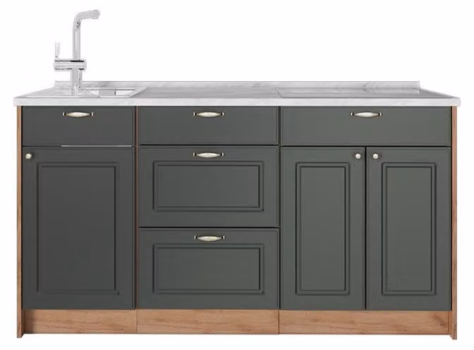 Cucine componibili piccole Vicco Fame-Line Verde-oro rustico 150 cm, PL Marmo, Model 65421