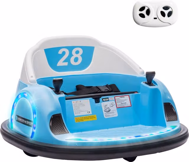 AIYAPLAY Autoscooter Girevole a 360 con Cintura di Sicurezza, Luci LED, Musica e Clacson, Blu – 1