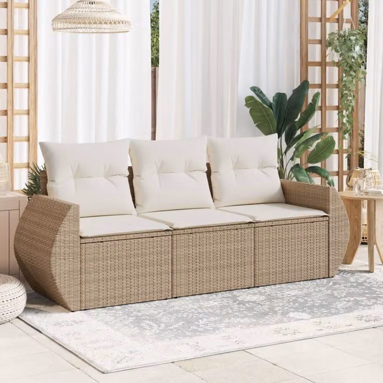 Set Divano da Giardino a L vidaXL 3 posti con Cuscini Beige e Struttura in Acciaio Verniciato a Polvere