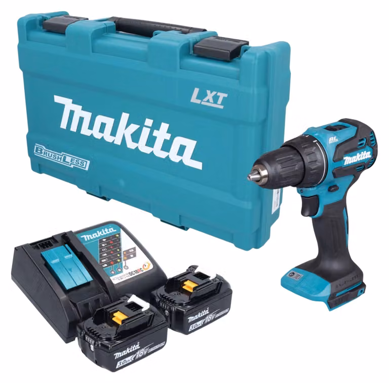 Trapano avvitatore a batteria Makita DDF 490 RFK 18 V 65 Nm brushless + 2 batterie da 3,0 Ah + caricabatterie + valigetta