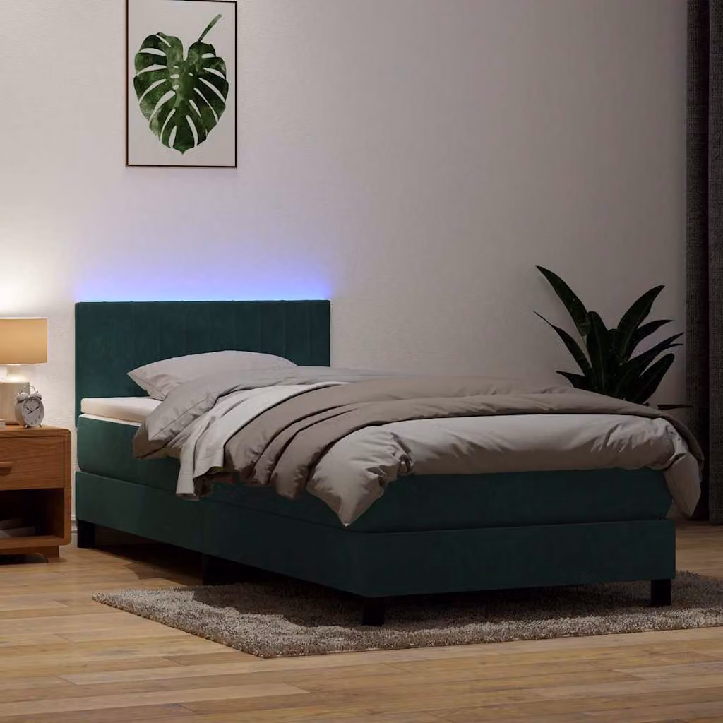 Maison Exclusive - Letto a Molle con Materasso e LED Verde Scuro 80x220 cm Velluto