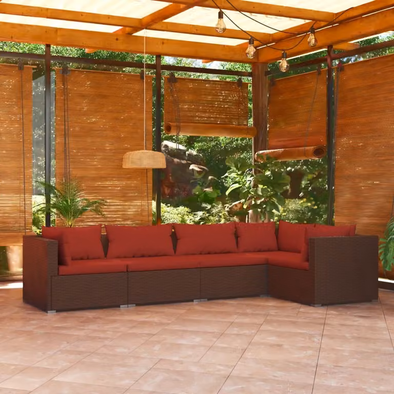 Maison Exclusive - Set da giardino da 5 pezzi con cuscini in polyrattan marrone