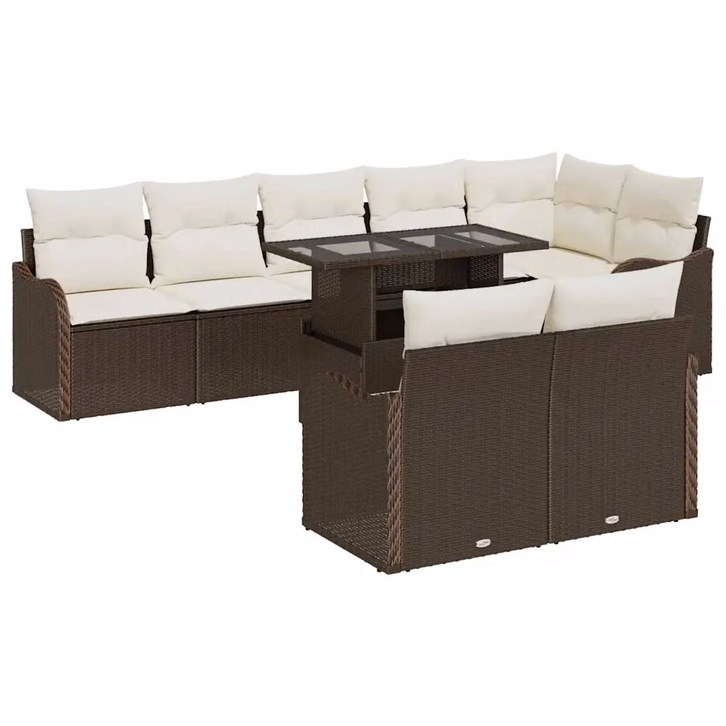 Set da giardino moderno vidaXL in rattan marrone e beige con 9 pezzi, include divano angolare e tavolino da caffè con cuscini rimovibili e resistenti alle intemperie – 2