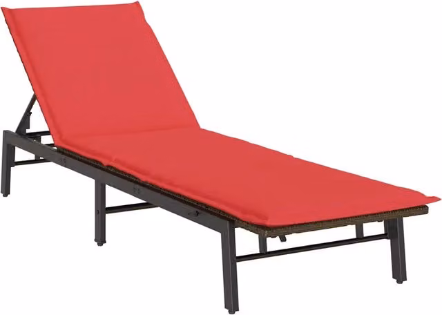 Lettino Prendisole | Sdraio da giardino | Lettino da sole con Cuscino Marrone in Polyrattan