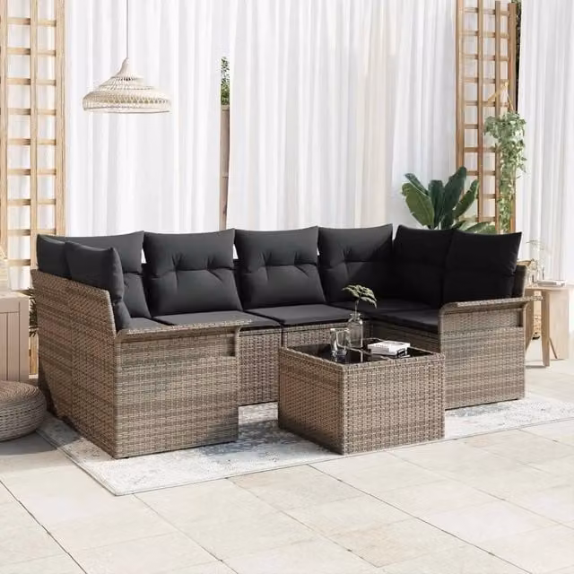 Set Divano da Giardino 7 pcs 6-Seater Grigio polyrattan 3353928
