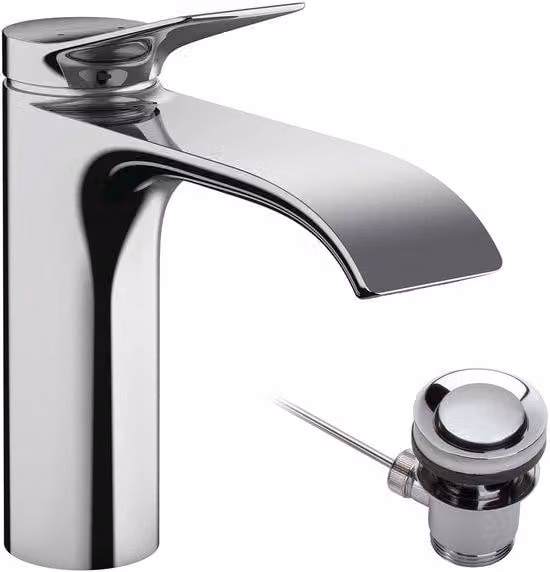 Rubinetto per lavabo Ibenzoa® – getto d'acqua ampio, tecnologia AirPower e EcoSmart (max. 5 l/min), kit di scarico con asta, DN15, ComfortZone 110