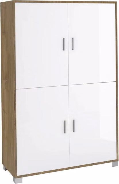 Armadio mobile 4 ante 107x41x162H cm in kit di montaggio colore Olmo chiaro e Bianco lucido