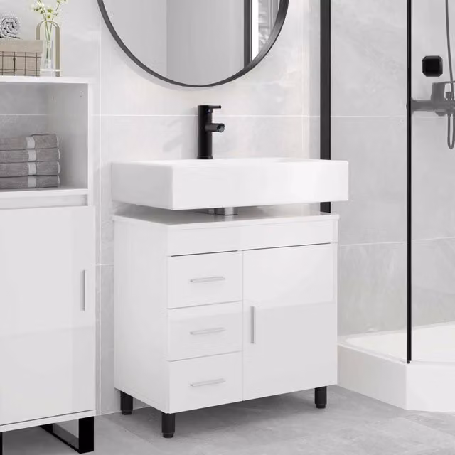 Mobiletto da bagno moderno vidaXL bianco lucido con ante e cassetti L/P/H: 60 x 35 x 60 cm
