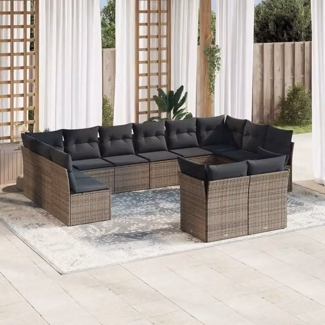 Set di divani da giardino VIDAXL a forma di U in polyrattan grigio con 12 pezzi e cuscini inclusi