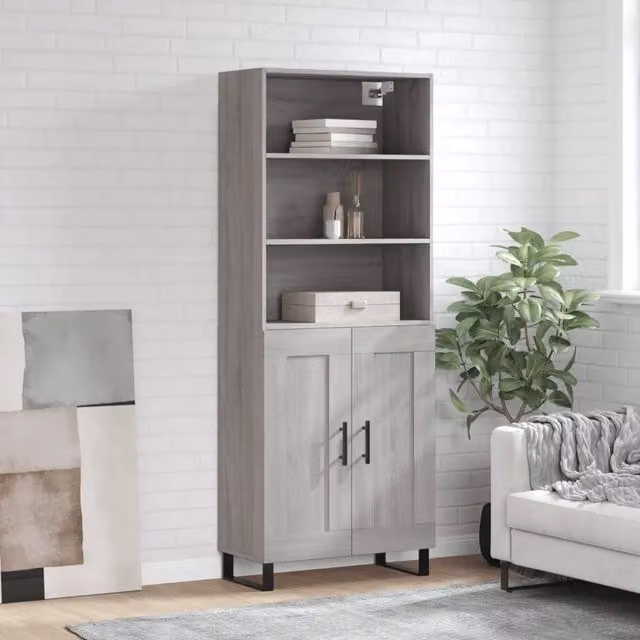 Credenza moderna vidaXL in legno e metallo Grigio, L: 69,5 cm, P: 34 cm, H: 180 cm