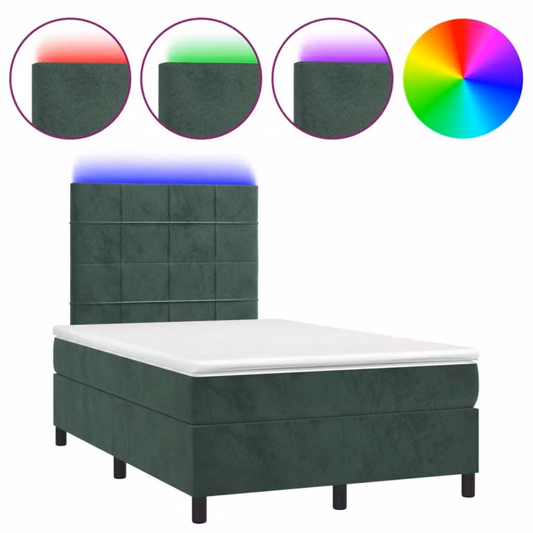 Letto a Molle con Materasso e LED Verde Scuro 120x190cm Velluto