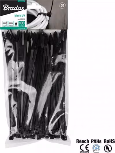 BRADAS Fascette 3,6x150 mm 100 pz UV NERO BR-TS1136150B